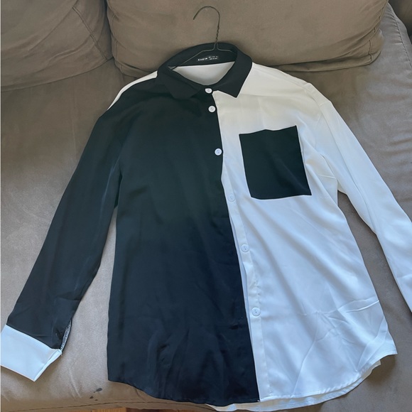 Black White SHEin Button Down Blouse - Picture 1 of 2